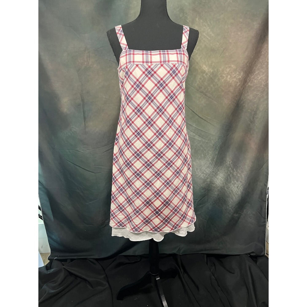Tommy Hilfiger Vintage Y2K Plaid Sun Dress Red Blue White 8P Petite Cotton